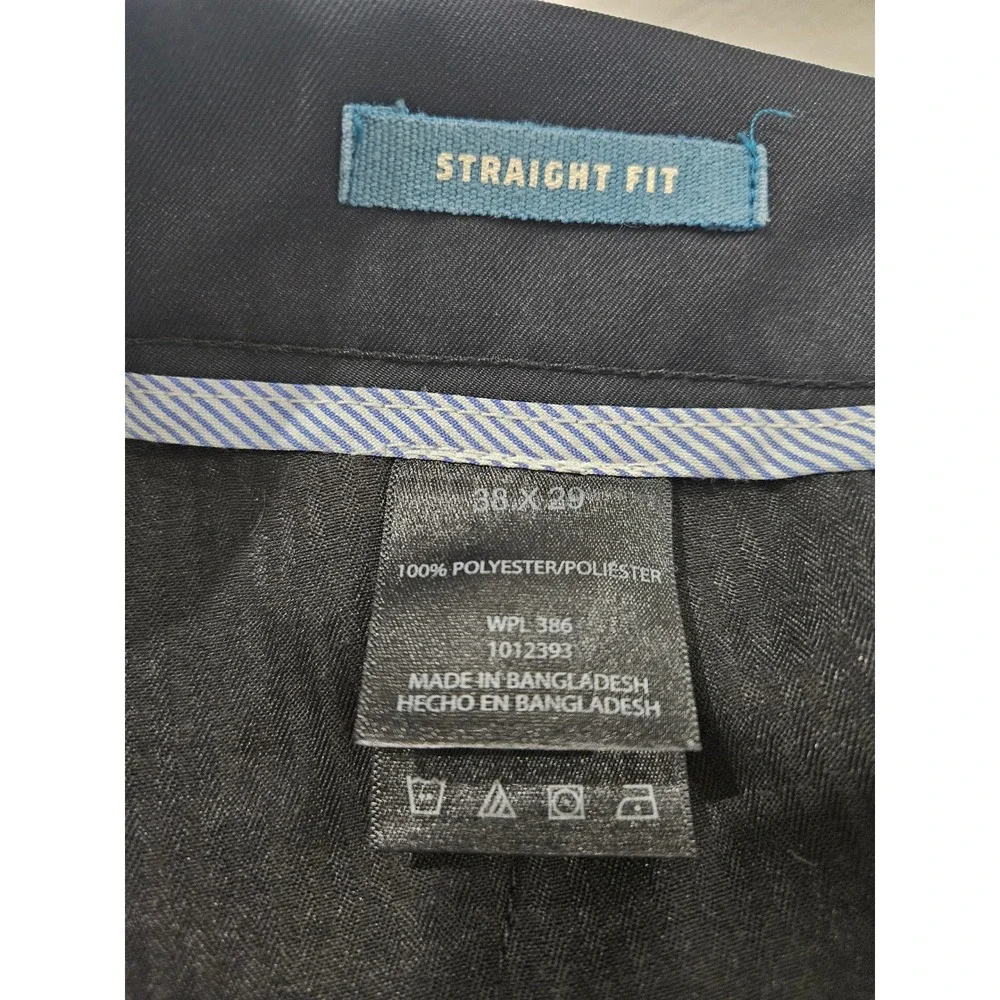 Haggar Mens Straight Fit Dress Pants Black Flat Front Trousers 38x29 (27 Inseam)
